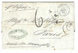 1858 - Lettre De Livourne To Paris " Per Vapore " Voie De Marseille , Cad Hexag. TOSC. 1 . S.E. / MARSEILLE Bleu - Toskana