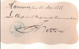 ! 1888 Autograph Von Generalmajor Hermann Von Mertens, 1. Hannoversches Infanterieregiment No. 74, Kommandeur, Militaria - Politisch Und Militärisch