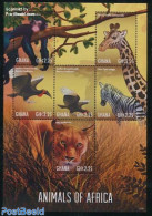Ghana 2013 Animals 5v M/s, Mint NH, Nature - Animals (others & Mixed) - Birds - Cat Family - Giraffe - Monkeys - Zebra - Other & Unclassified