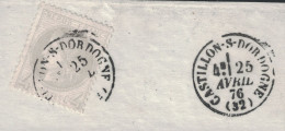 CERES - N°52 - 4c CERES - CACHET A DATE -CASTILLON-S-DORDOGNE -TYPE 16 - COTE TIMBRE SEUL 60€. - 1871-1875 Ceres