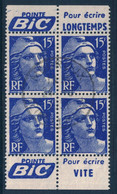 GANDON N° 886 En BLOC De 4 TIMBRES OBLITÉRÉS ISSU DE CARNET Avec BANDES PUB POINTE BIC POUR ECRIRE LONGTEMPS VITE - Used Stamps