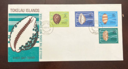 D)1974, TOKELAU ISLANDS, FIRST DAY COVER, ISSUE OF CORAL REEF SHELL STAMPS, CYPRAEA MAURITIANA 3C, CYPRAEA TIGRIS 5C, CY - Tokelau