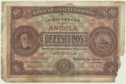 Angola - 10 Escudos - 1.1.1921 - Pick 58 - Chamiço - Steamship Seal Type III ( CCA ) - Angola