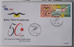 Türkiye 2014, FDC - 50th Anniversary Of The Turkish Cypriot Post - FDC