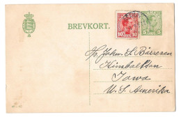 Denmark 5 Ore Postal Stationery Card With 10 Ore Stamp Added Posted To Iowa USA - Covers & Documents