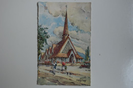 Cpsm Dessin Couleur Eglise De Notre Dame Du Leman VONGY - Aquarelle J Nicoll 1927 - NOV66 - Cadillac