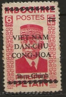 Timbre Poste Indochine Petain Surchargé Vietnam Dan Chu Cong Hoa 1945 - Usati