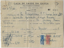 Brazil 1945 Gávea Health House Receipt From Rio De Janeiro National Treasury Tax Stamp Cr$0.40 And Cr$1.00 - Covers & Documents