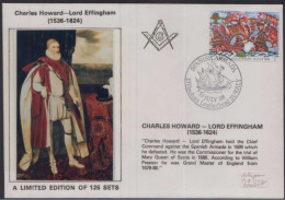 Charles Howard Lord Effingham, Chief Of Spanish Armada Grand Master Of England  Freemasonry Very Limited Masonic Cover - Francmasonería