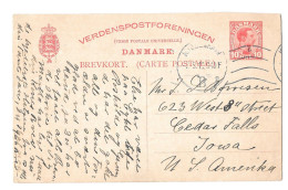 Denmark 10 Ore Verdenspostforeningen UPU Postal Stationery Card To Iowa USA - Covers & Documents