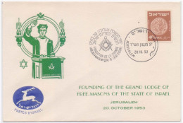 Foundation Of The Grand Lodge Of Freemasons, David Star, Judaica, Freemasonry, Masonic Israel Cover 1953 Extremely RARE - Franc-Maçonnerie