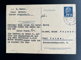 EAST GERMANY DDR 1954 POSTCARD ERFURT TO PEINE 07-09-1954 OOST DUITSLAND DEUTSCHLAND - Cartes Postales - Oblitérées