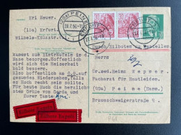 EAST GERMANY DDR 1956 EXPRESS POSTCARD ERFURT TO PEINE 27-07-1956 OOST DUITSLAND DEUTSCHLAND EXPRES EILBOTEN - Postkaarten - Gebruikt