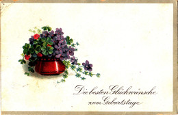 BW67.  Vintage German Greetings Postcard. Vase Of Shamrocks And Violets? - Flowers