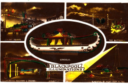 BW09. Vintage Multiview Postcard.  Blackpool Illuminations - Blackpool