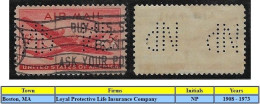 USA United States 1908/1973 Stamp With Perfin NP By Loyal Protective Life Insurance Company From Boston Lochung Perfore - Perforés