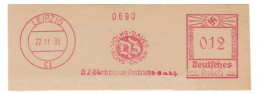 Francotyp D - D. Z. Blechwaren Vertriebs-Gmbh Leipzig Volks-Dauer Kons-Dosen 1935 - Maschinenstempel (EMA)