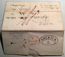 SUPERB & RARE 1842„AMERICA/L“Liverpool Packet Letter Pmk On Transatlantic Mail Cover From Kingston Canada Via Boston>GB - ...-1840 Préphilatélie