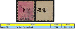 USA United States 1926/1938 Stamp With Perfin NNB By Northern National Bank From Duluth Lochung Perfore - Perforés