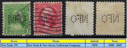 USA United States 1908/1945 2 Stamp With Perfin NFO By New York & New Jersey Lubricant Company Lochung Perfore - Perforados