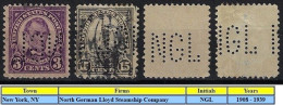 USA United States 1908/1939 2 Stamp With Perfin NGL By North German Lloyd Steamship Co. From New York Lochung Perfore - Zähnungen (Perfins)