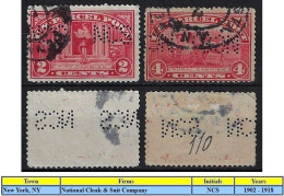 USA United States 1902/1918 2 Stamp With Perfin NCS By National Cloak & Suit Company From New York Lochung Perfore - Perfin
