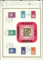 €uropa 1970 Andorre N°202/03 France N°1637/38 Monaco N°819/821 Feuillet CEF Premiers Jours  TB Tirage Limité Soldè !! ! - 1970