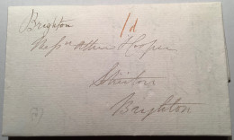 UNUSUAL 1823 Manuscript ! BRIGHTON On Local Entire Letter From Grays (GB Prephilately Cover East Sussex - ...-1840 Vorläufer