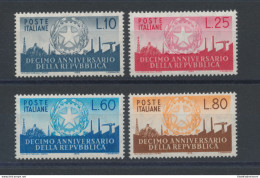1956 Italia - Repubblica  , 10° Anniversario Della Repubblica , 4 Valori , N° - Altri & Non Classificati