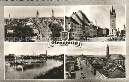 72922427 Straubing Teilansichten Stadtturm Kirche Donau Schifffahrt Bromsilber S - Straubing