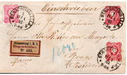 75320 - Deutsches Reich - 1881 - 10Pfg GAU "Pfennig" M ZusFrankatur Als R-Bf STRASSBURG -> GRAZ (Oesterreich) - Covers & Documents