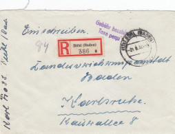 Einschreiben Bühl 1946, Gebühr Bezahlt Nach Karlsruhe - Lettres & Documents