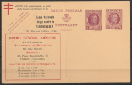 EP Neuf Albert 15c+5c Repiqué "Au Profit De La Ligue ... Contre La Tuberculose" + Publicité "Crédit Général Liégois" (+  - Postcards 1909-1934