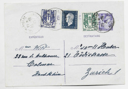 CHAINE 30C+50C+ 40C DULAC SUR ENTIER 1FR20 IRIS CP COLMAR GARE 25.10.1945 POUR SUISSE AU TARIF 2FR40 AFFR PEU COMMUN - 1941-66 Armoiries Et Blasons