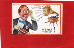 ILLUSTRATEUR  RIGHT---BONNE ANNEE--.( Gentleman Phonographe Gramophone )--voir 2 Scans - Right