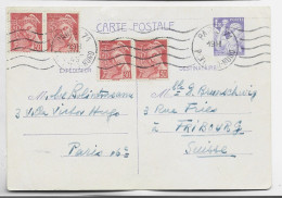 MERCURE 30C POSTES X4 SUR ENTIER 1FR20 IRIS CP MEC PARIS 1945 POUR SUISSE TARIF 2FR40 AFF PEU COMMUN - 1938-42 Mercurius