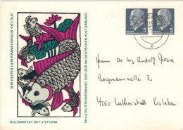 Ganzsache Radeberg - Solidarität Mit Vietnam - Krankenhaus Viet Duc - Fische Karpfen - Private Postcards - Used