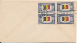 USA FDC Washington 14-9-1943 Belgium FLAG In A Block Of 4 Overrun Countries - 1941-1950