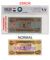 Iraq Banknotes 1000 Dinars - Very Rare ERROR Background Is A Different Color - ND 2003 - Grade By DIM Superb UNC 67 EPQ - Iraq