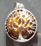 Bijoux - Pendentif Arbre De Vie En Pierre Naturelle Alliage De Zinc Diamètre 28 Mm - Voir Scans Recto Verso - Colgantes