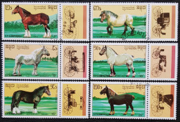 Cambodge 1989 Horses  Stampworld N° 1074 à 1079 - Kambodscha