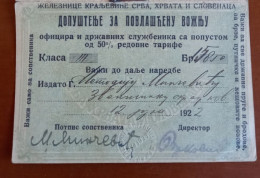 #5   RRR !!!!  Legitimation - Kingdom SHS State Railway, Belgrade - For Officers And Civil Servants 1922. - Europe