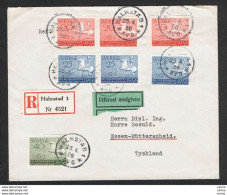 SWEDEN: 1956 REGISTERED MAIL  FROM  HALMSTADT WITH 20 O. X 3 + 25 O. X 3 + 40 O. (406 // 407 Ab) - TO GERMANY - Covers & Documents