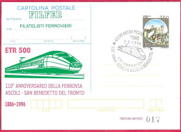 REPIQUAGE - FILFER ETR 500 - ANNULLO SPECIALE " ASCOLI PICENO *1.5.1996*/110° ANNIV. FERROVIA ASCOLI-S.BENEDETTO" - Interi Postali