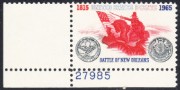 !a! USA Sc# 1261 MNH SINGLE From Lower Left Corner W/ Plate.# 27985 - Battle Of New Orleans - Nuovi