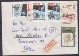 ⁕ Poland 1988 ⁕ EXPRESS Raciborz To München, Airmail Mi.2540, 2660x3, Mi.2827 ⁕ Nice Cover With Stamps - Brieven En Documenten