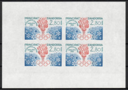 ANDORRA Französisch 348 U ** Vierer-Bogen, Olympiade Sarajewo, UNGEZÄHNT, Selten - Unused Stamps