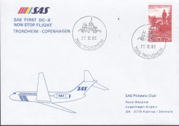 Norway SAS First DC-9 Flight TRONDHEIM-COPENHAGEN 1986 Cover Brief Lettre Fishing Stamp - Cartas & Documentos