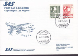 Denmark First SAS B-747/COMBI Flight COPENHAGEN - LOS ANGELES 1979 Cover Brief Lettre Bridge & Tunnel (Cz. Slania) - Posta Aerea