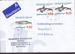 Greenland A-Prioritaire Label SISIMIUT 1997 Cover Brief Lettre BALLERUP Denmark 3x Whale Wale Orca & Kaskelot Stamps - Lettres & Documents